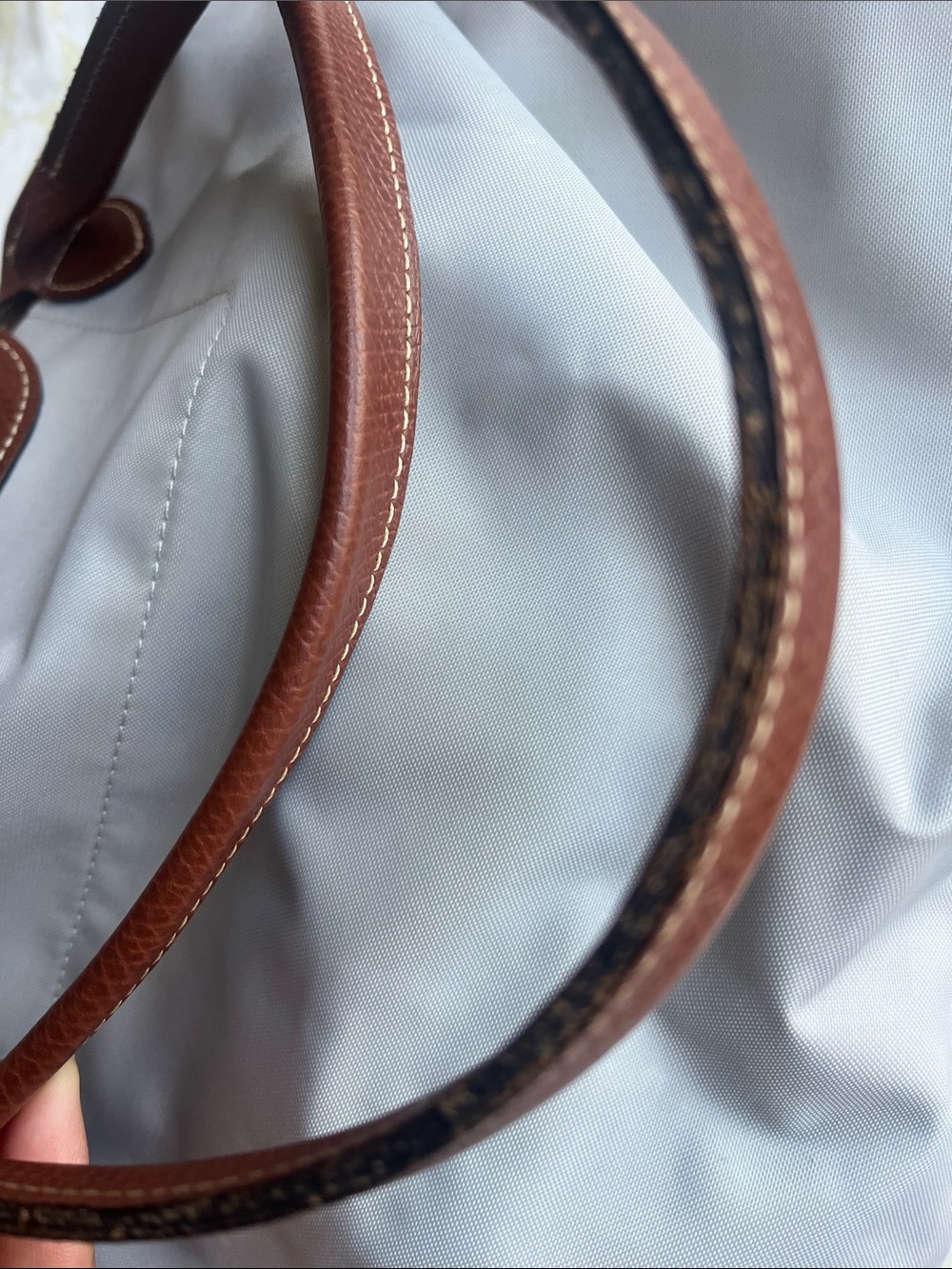 Longchamp Le Pliage Large light gray Tote with Brown Handles - Picture 5 of 9